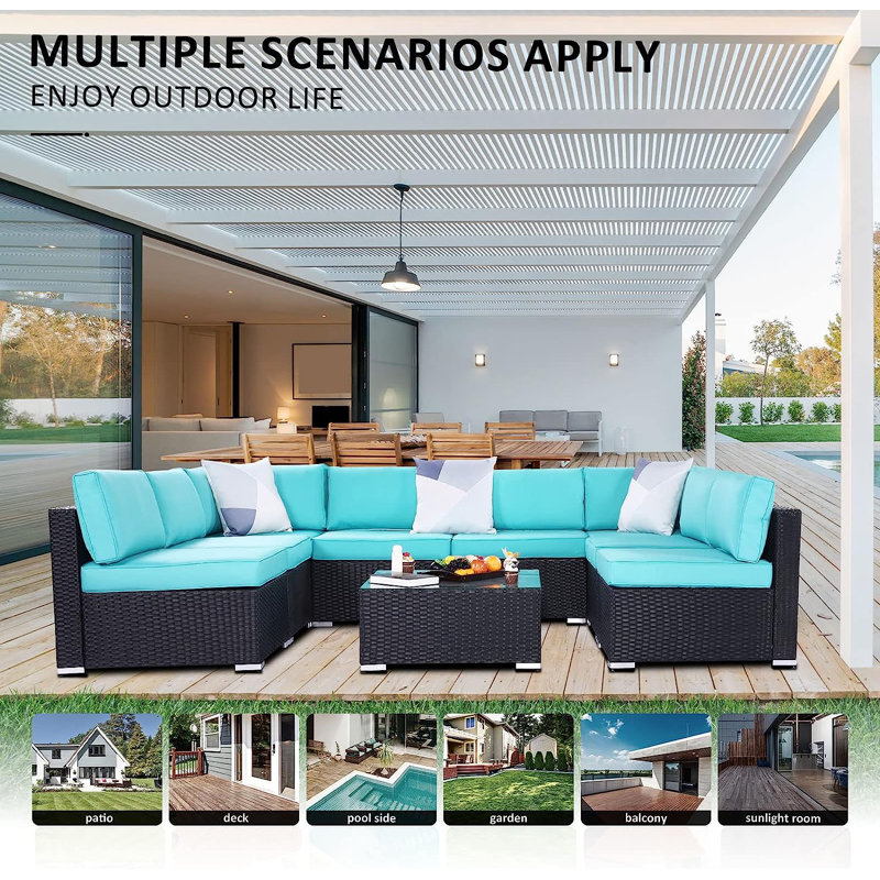 Latitude Run® 240" Wide Outdoor Wicker UShaped Patio Sectional with